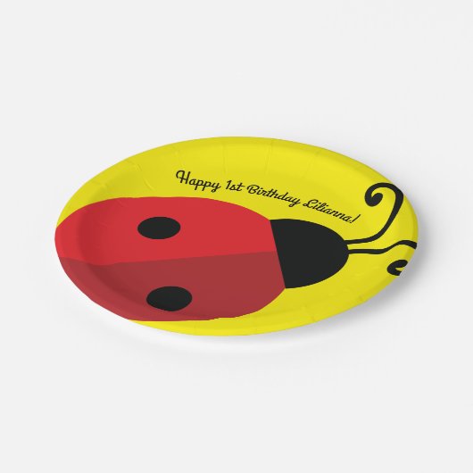 Lady Bug Cute 1st Birthday Party Papieren Bordje (Gekanteld)