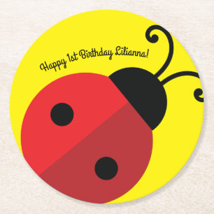 Lady Bug Cute 1st Birthday Party Ronde Kartonnen Onderzetter