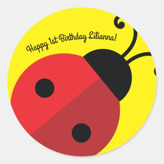 Lady Bug Cute 1st Birthday Party Ronde Sticker (Voorkant)