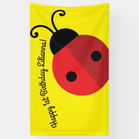 Lady Bug Cute 1st Birthday Party Spandoek (Verticaal)
