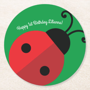 Lady Bug Cute Kind Ladybug Birthday Party Ronde Kartonnen Onderzetter