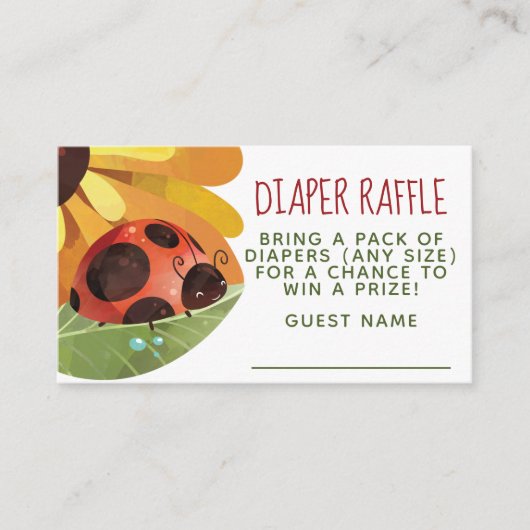 Lady Bug Diaper Raffle Informatiekaartje (Voorkant)