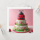 LADY BUG EN BLOEMEN KINDEREN VERJAARDAGSTAART KAART (Voorkant / Achterkant in situ)