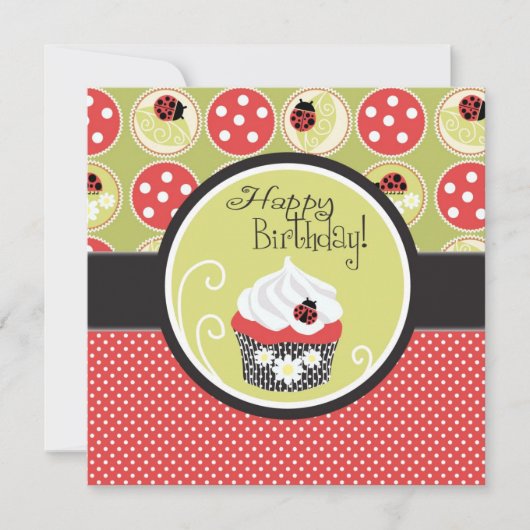 Lady Bug en Cupcake Birthday Kaart (Voorkant)