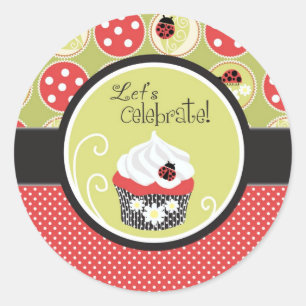 Lady Bug en Cupcake Birthday Ronde Sticker