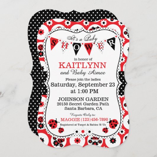 Lady Bug en Polka Dot Print Baby shower Uitnodigin Kaart (Voorkant / Achterkant)