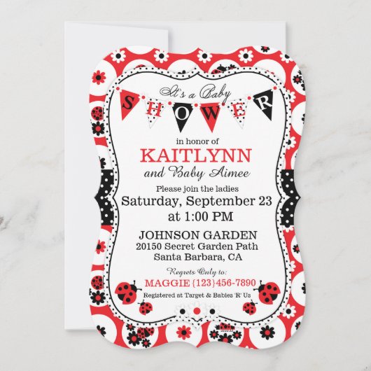 Lady Bug en Polka Dot Print Baby shower Uitnodigin Kaart (Voorkant)