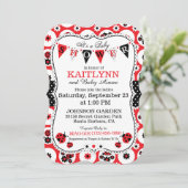 Lady Bug en Polka Dot Print Baby shower Uitnodigin Kaart (Staand voorkant)