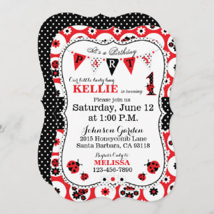 Lady Bug en Polka Dots Birthday Invite Kaart