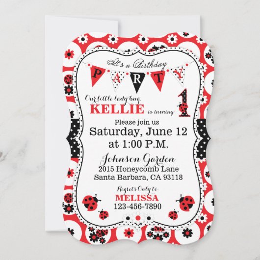 Lady Bug en Polka Dots verjaardagsuitnodiging Kaart (Voorkant)