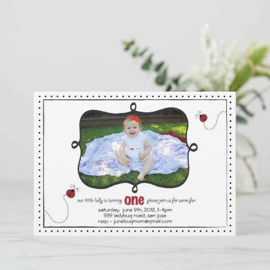 Lady Bug First Birthday Kaart (Staand voorkant)