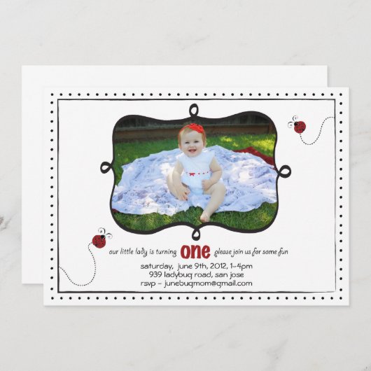 Lady Bug First Birthday Kaart (Voorkant / Achterkant)