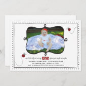 Lady Bug First Birthday Party Invitation -card- Kaart (Voorkant / Achterkant)