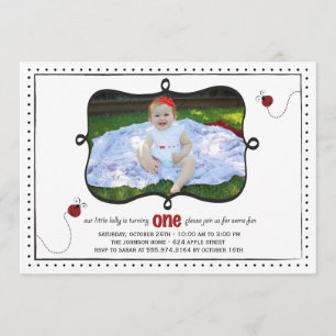Lady Bug First Birthday Party Invitation -card- Kaart