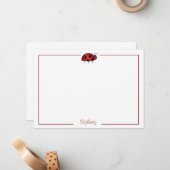 Lady Bug Flat Note Card Stationery (#FLAT 009) Notitiekaartje (Voorkant / Achterkant in situ)