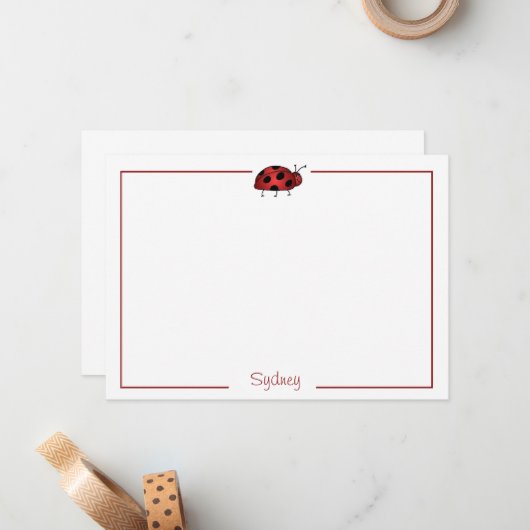 Lady Bug Flat Note Card Stationery (#FLAT 009) Notitiekaartje (Voorkant / Achterkant in situ)