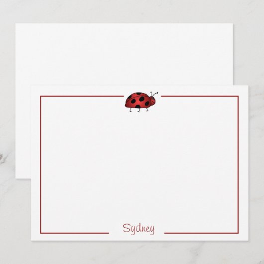 Lady Bug Flat Note Card Stationery (#FLAT 009) Notitiekaartje (Voorkant / Achterkant)