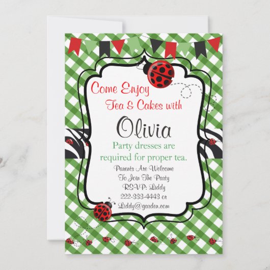 Lady Bug Garden Tea en Cakes Party Invitation Kaart (Achterkant)