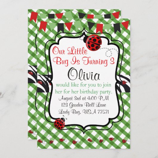 Lady Bug Garden Tea en Cakes Party Invitation Kaart (Voorkant / Achterkant)