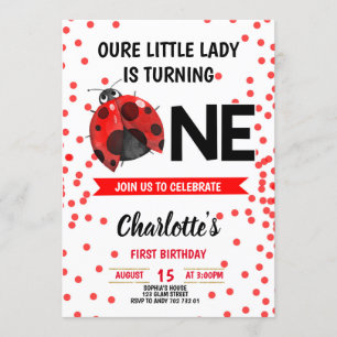 Lady Bug Girl First Birthday Red Confetti Kaart