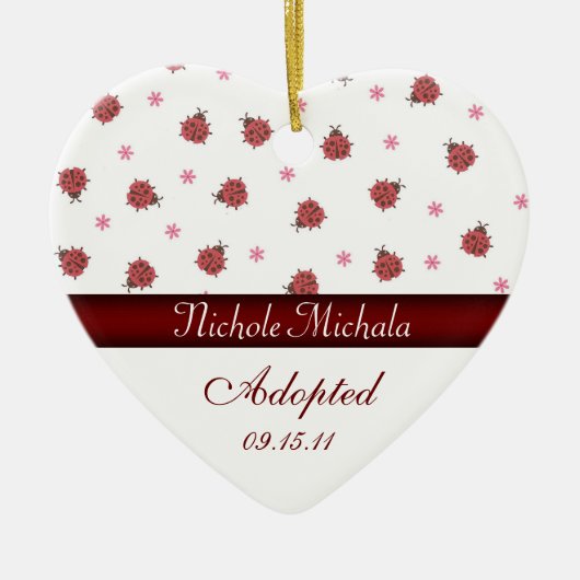 Lady Bug Heart Adoption kondiging Keramisch Ornament (Voorkant)