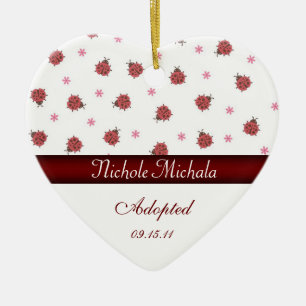 Lady Bug Heart Shaped Adoption Announcement Keepsa Keramisch Ornament