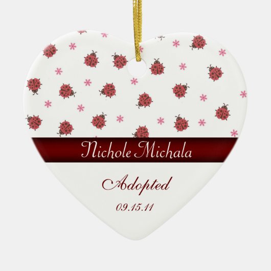 Lady Bug Heart Shaped Adoption Announcement Keepsa Keramisch Ornament (Voorkant)