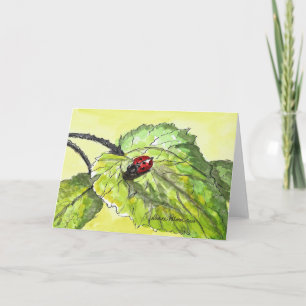 Lady Bug, Inkt en Waterverf, Folk Art Print Kaart