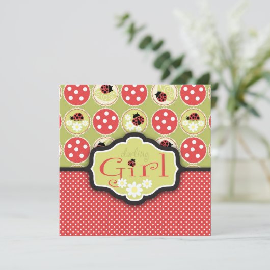 Lady Bug Invitation Square Kaart (Staand voorkant)