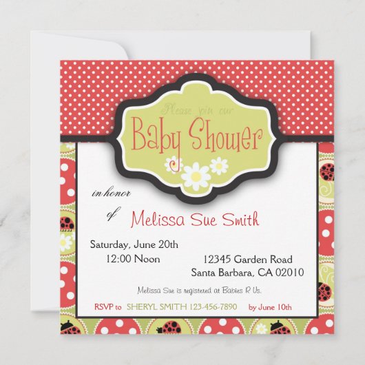 Lady Bug Invitation Square Kaart (Achterkant)