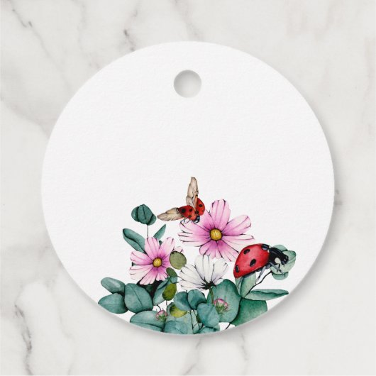 Lady bug kleine dame baby shower gunst bedankjes labels (Achterkant)