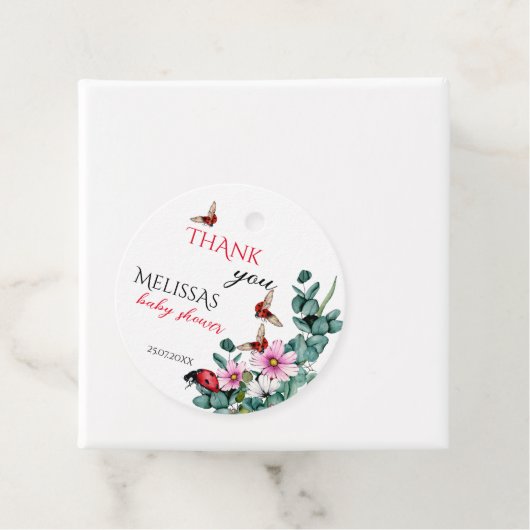 Lady bug kleine dame baby shower gunst bedankjes labels (In situ)