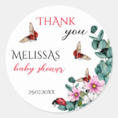Lady bug kleine dame baby shower gunst ronde sticker (Voorkant)