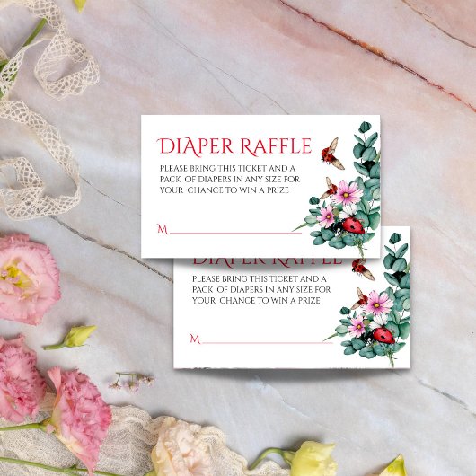 Lady bug kleine dame baby shower luier loterij informatiekaartje