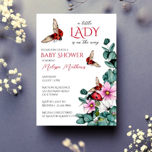 Lady bug kleine dame baby shower uitnodiging