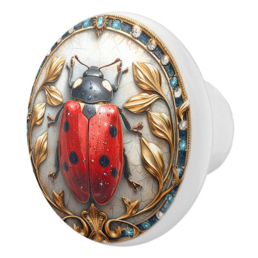 Lady Bug kostbare Pareltjes Elegante gouden blader Keramische Knop (Rechts)