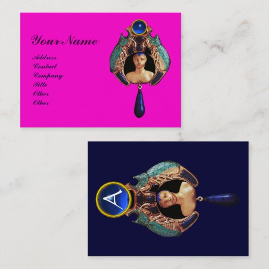 Lady Bug, Lapis, Blue Gemstone Monogram Roze Visitekaartje (Voorkant / Achterkant)