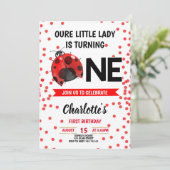 Lady Bug Meisje Eerste Verjaardag Rode Confetti Kaart (Staand voorkant)