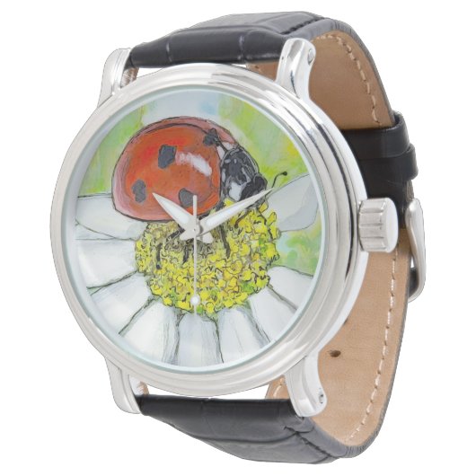 Lady Bug on A Daisy Horloge (Gekanteld)