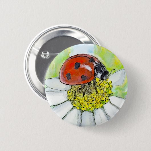 Lady Bug on A Daisy Ronde Button 5,7 Cm (Voorkant /achterkant)