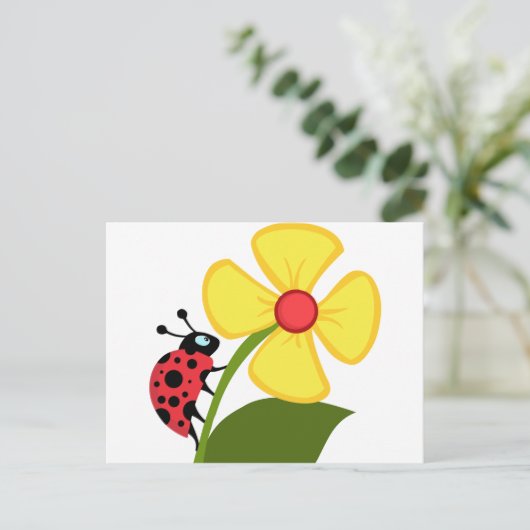 Lady Bug op de Gele Bloem Briefkaart (Staand voorkant)