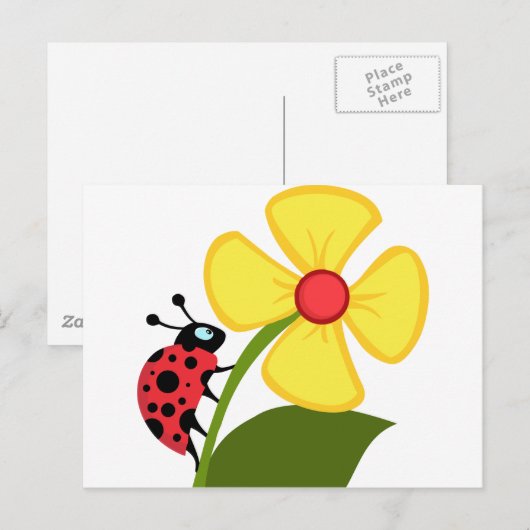 Lady Bug op de Gele Bloem Briefkaart (Voorkant / Achterkant)