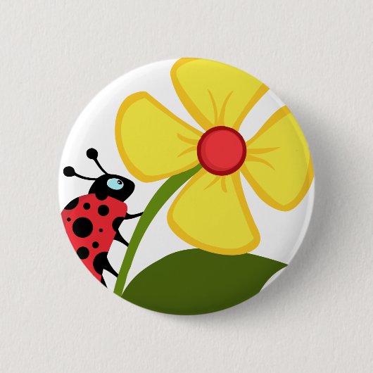 Lady Bug op de Gele Bloem Ronde Button 5,7 Cm (Voorkant)