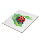 Lady Bug op een groen lef Tegeltje (Zijkant)