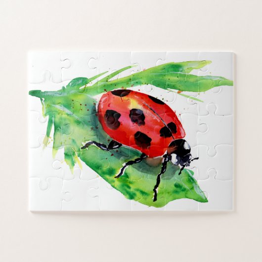 Lady Bug op een groene Waterverf met leder Legpuzzel (Horizontaal)
