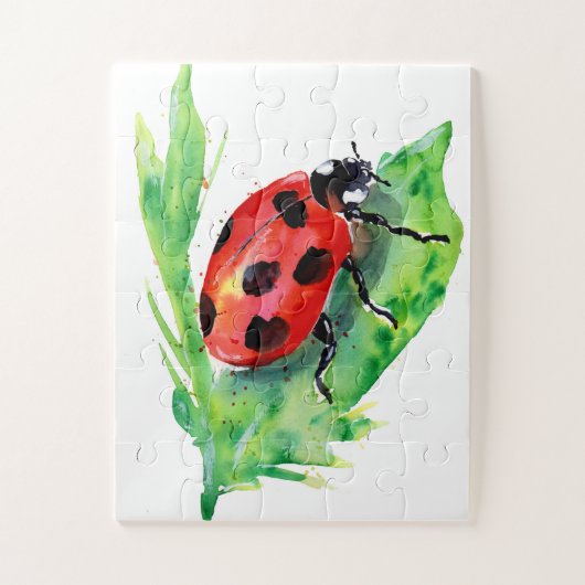 Lady Bug op een groene Waterverf met leder Legpuzzel (Verticaal)