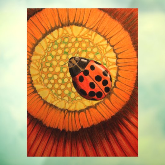 Lady Bug op rode bloem Raamsticker (Vel 3)