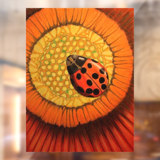 Lady Bug op rode bloem Raamsticker (Vel 2)