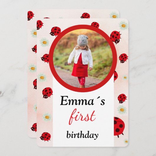 lady bug party photo kaart (Voorkant / Achterkant)