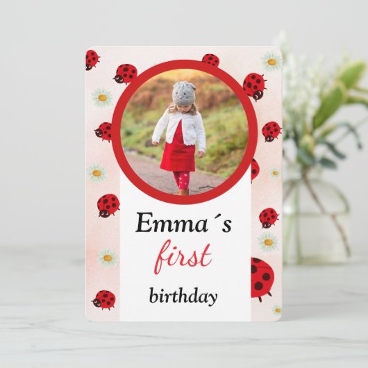 lady bug party photo kaart (Staand voorkant)